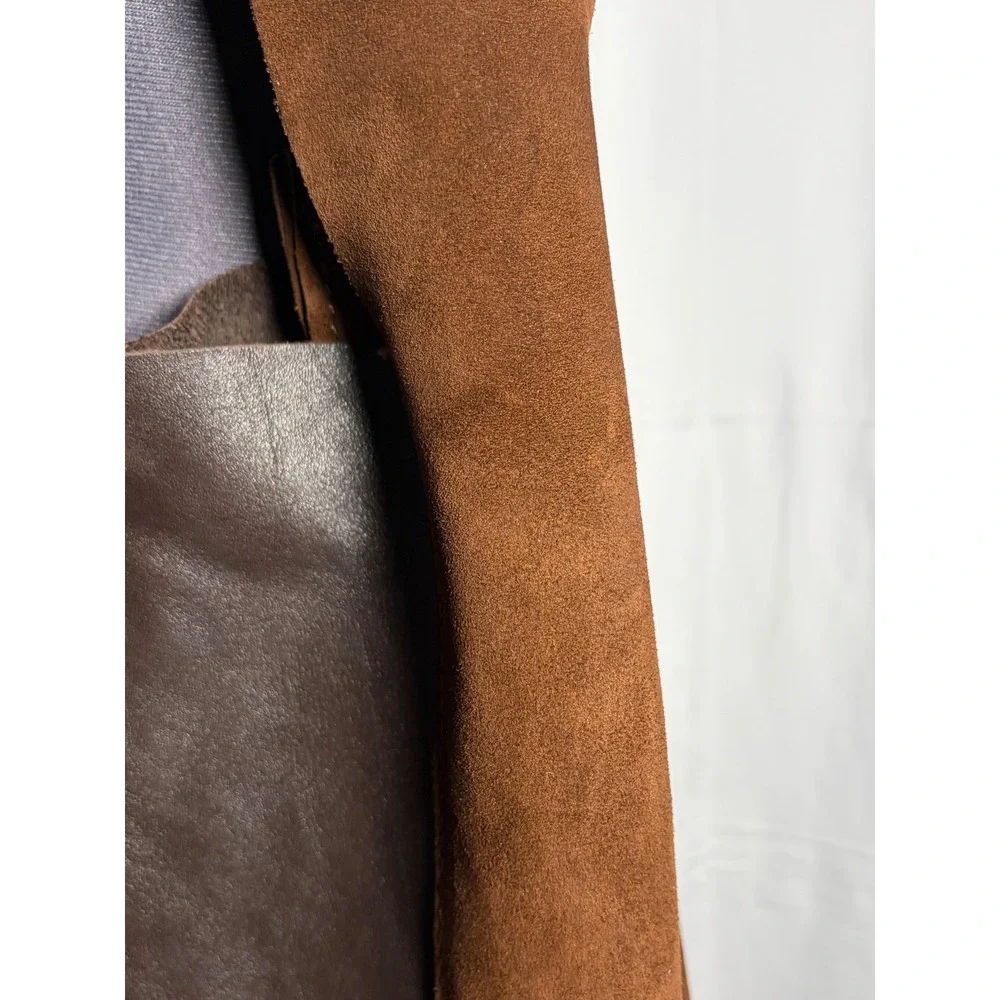 Brown Suede & Leather Tote Shoulder Bag Slouchy‎ Boho Two-Tone Snap STAINED